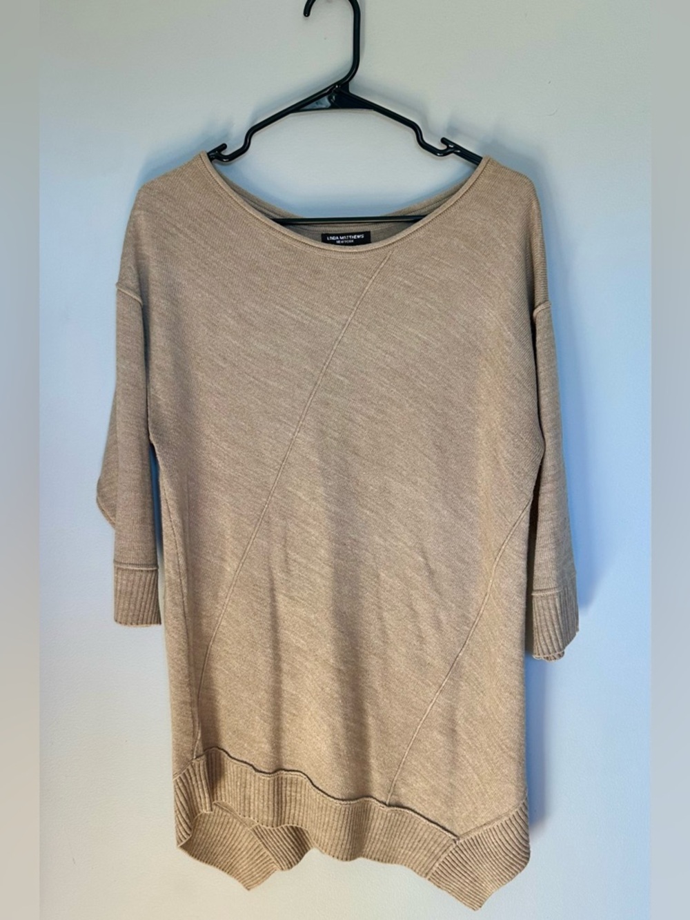 Eileen Fisher Beige Scoop-Neck Knit Tunic Sweater